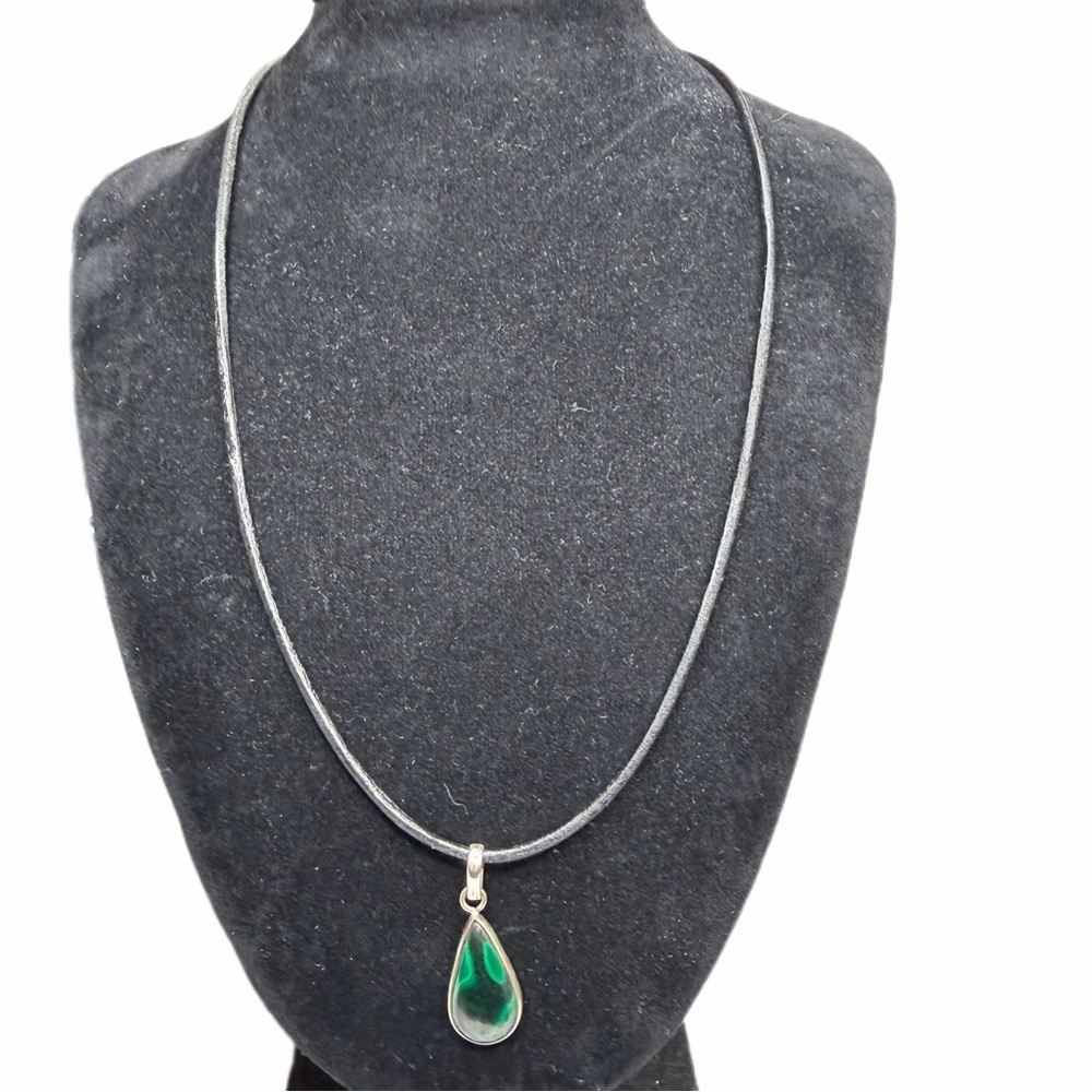 Malachite necklace handmade leather cord toggle
